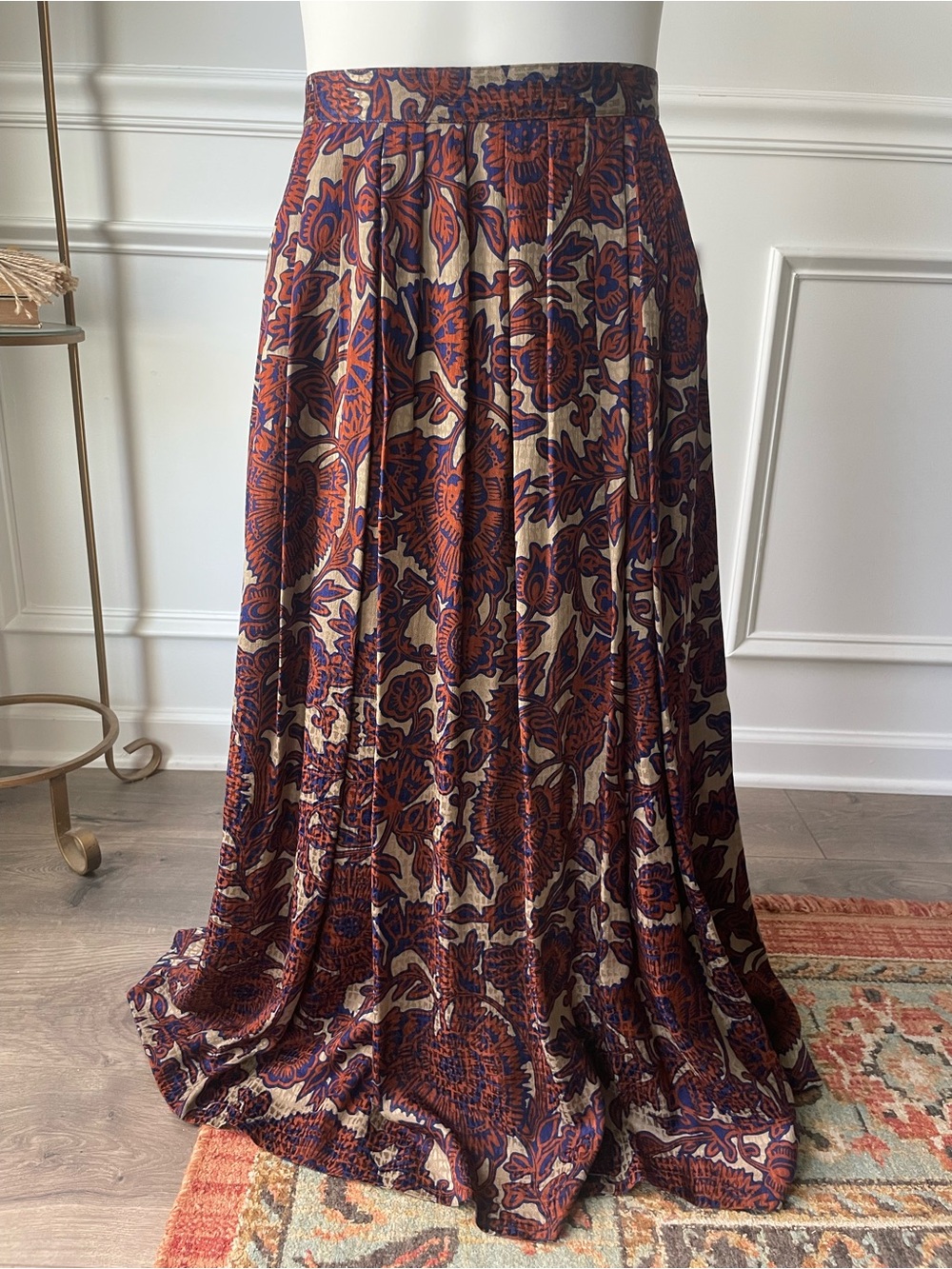 Anne Klein Rust & Navy Floral Silk Maxi Skirt